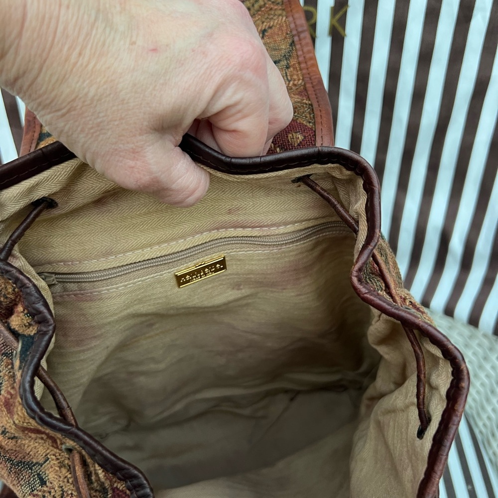 Henri Bendel Vintage Drawstring Croc-embossed Tapestry Backpack - Picture 13 of 16